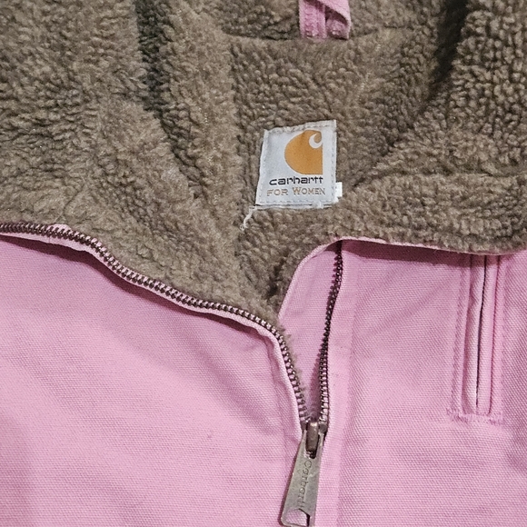 Vintage Women's Pink Carhartt Brown Sherpa-Lined Jacket Coat - Picture 8 of 15
